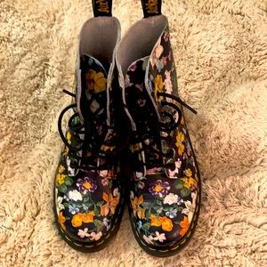Dr. Martins leather lace up floral booties